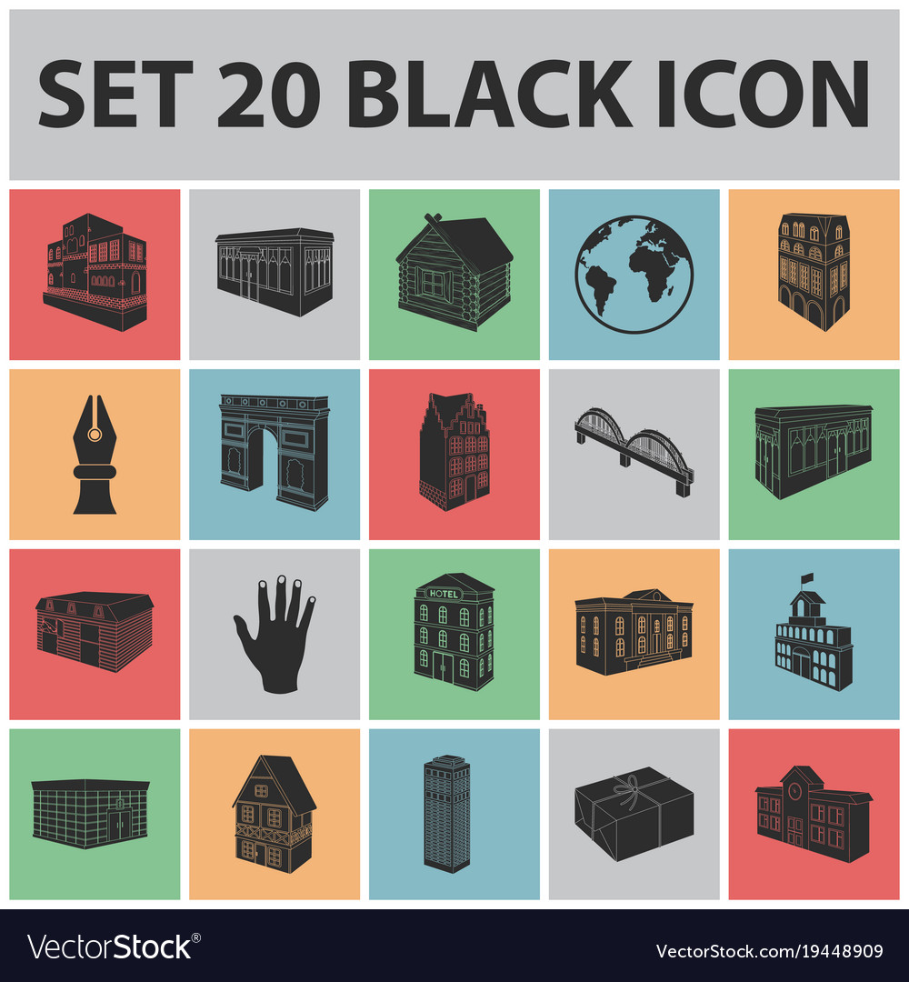 Building and architecture black icons in set