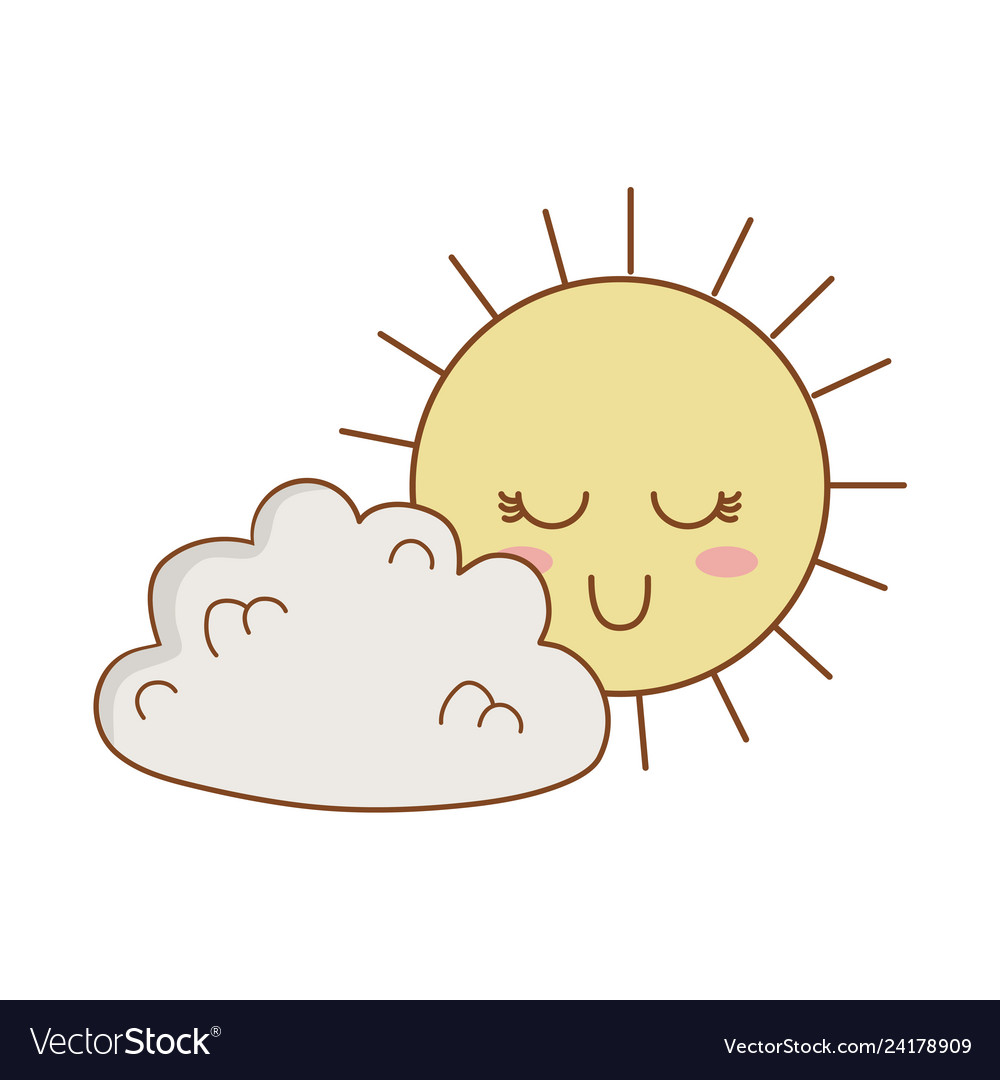 Cute clouds and sun kawaii characters