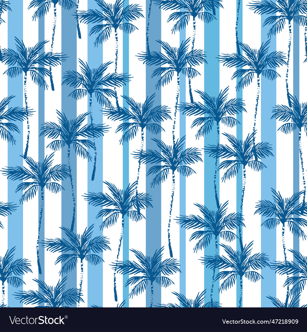 Navy blue coconut palm trees on striped Royalty Free Vector