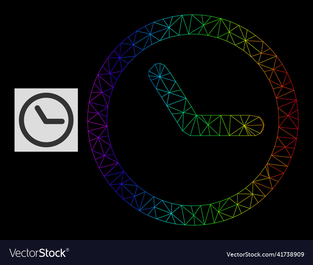 Rainbow gradiented polygonal net clock icon vector image Rainbow gradiented polygonal net clock icon