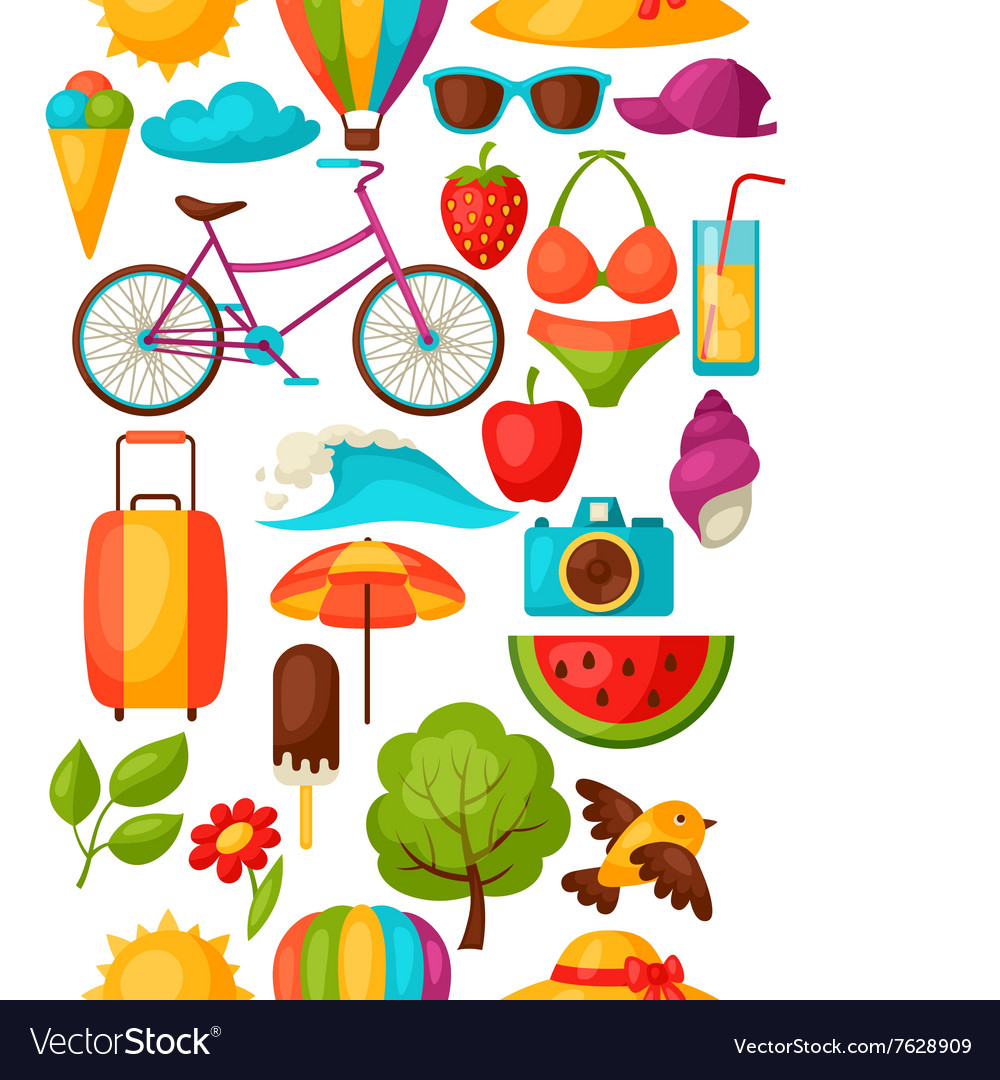 Seamless pattern with stylized summer objects