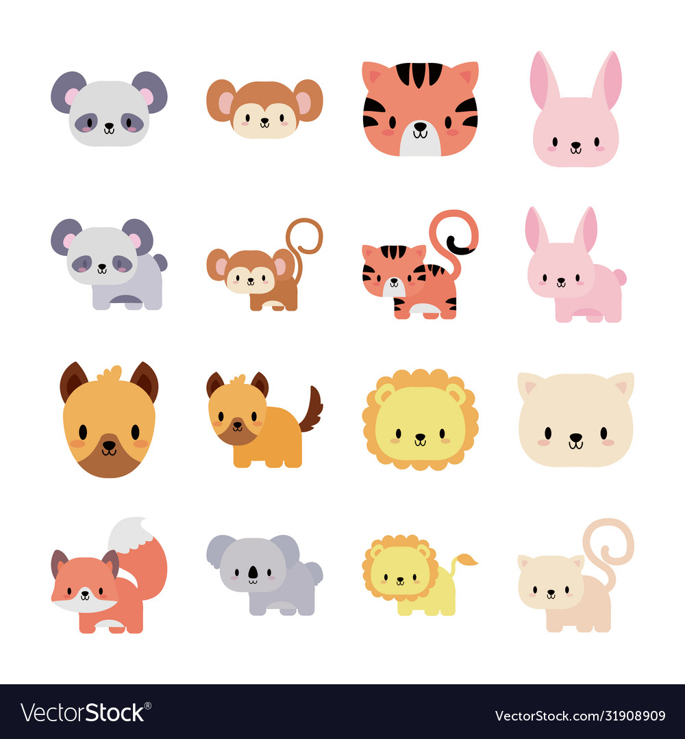 Set icons animals baby kawaii flat style icon Vector Image