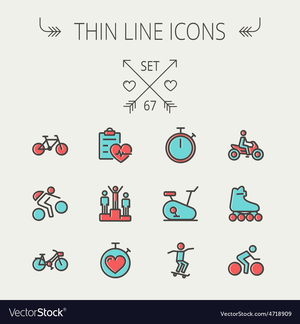 Sports thin line icon set