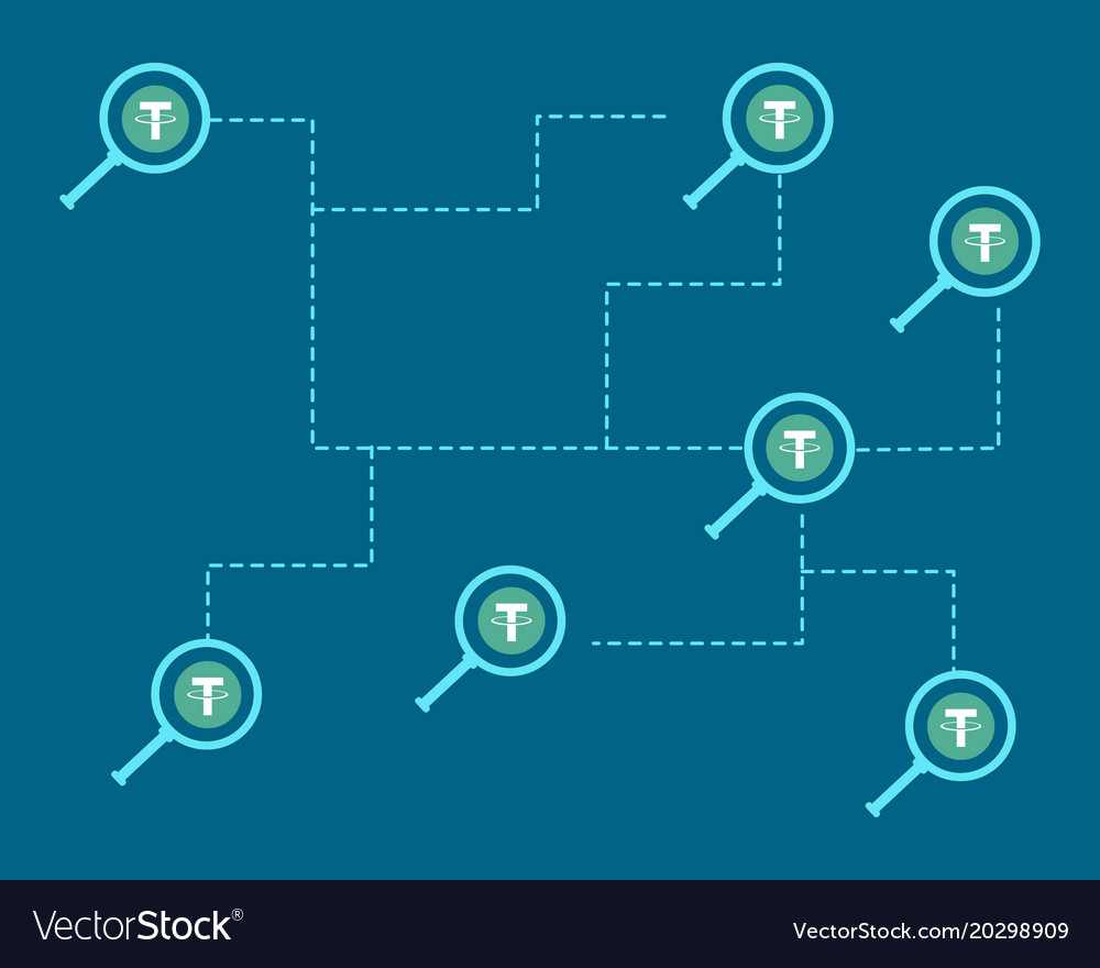 Tether cryptocurrency with magnifying background