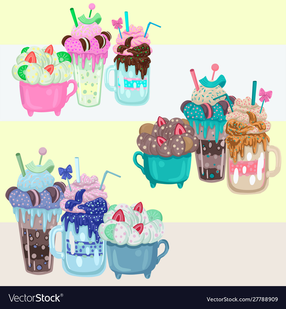 Three different milkshakes objects Vector Image Three different milkshakes objects