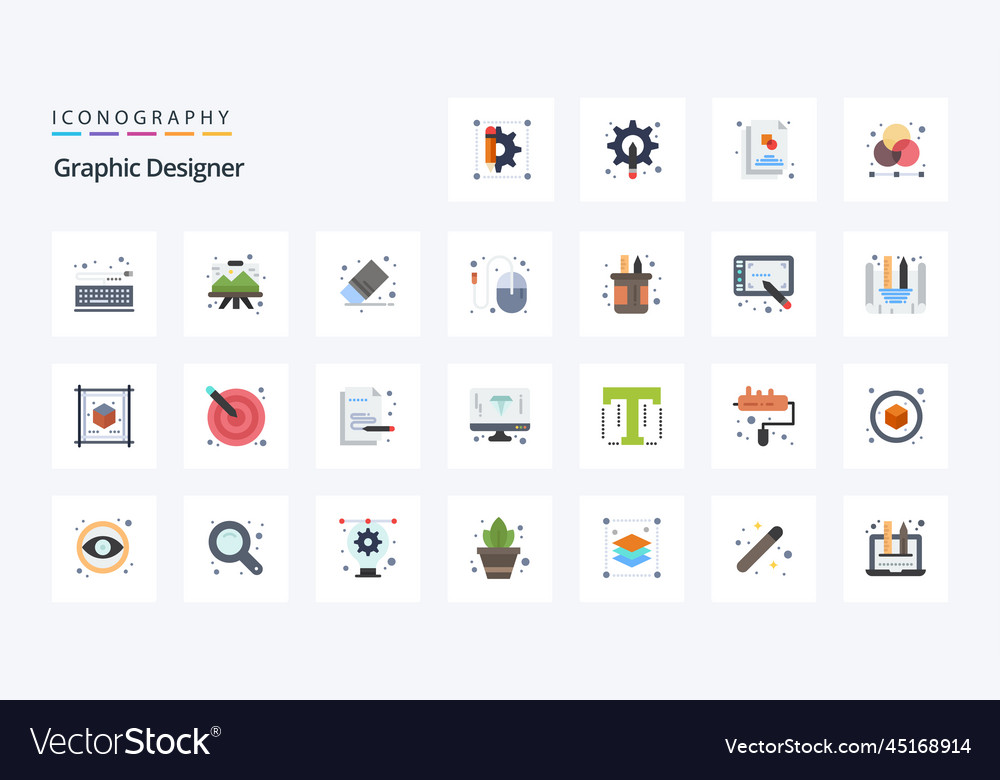 25 graphic designer flat color icon pack