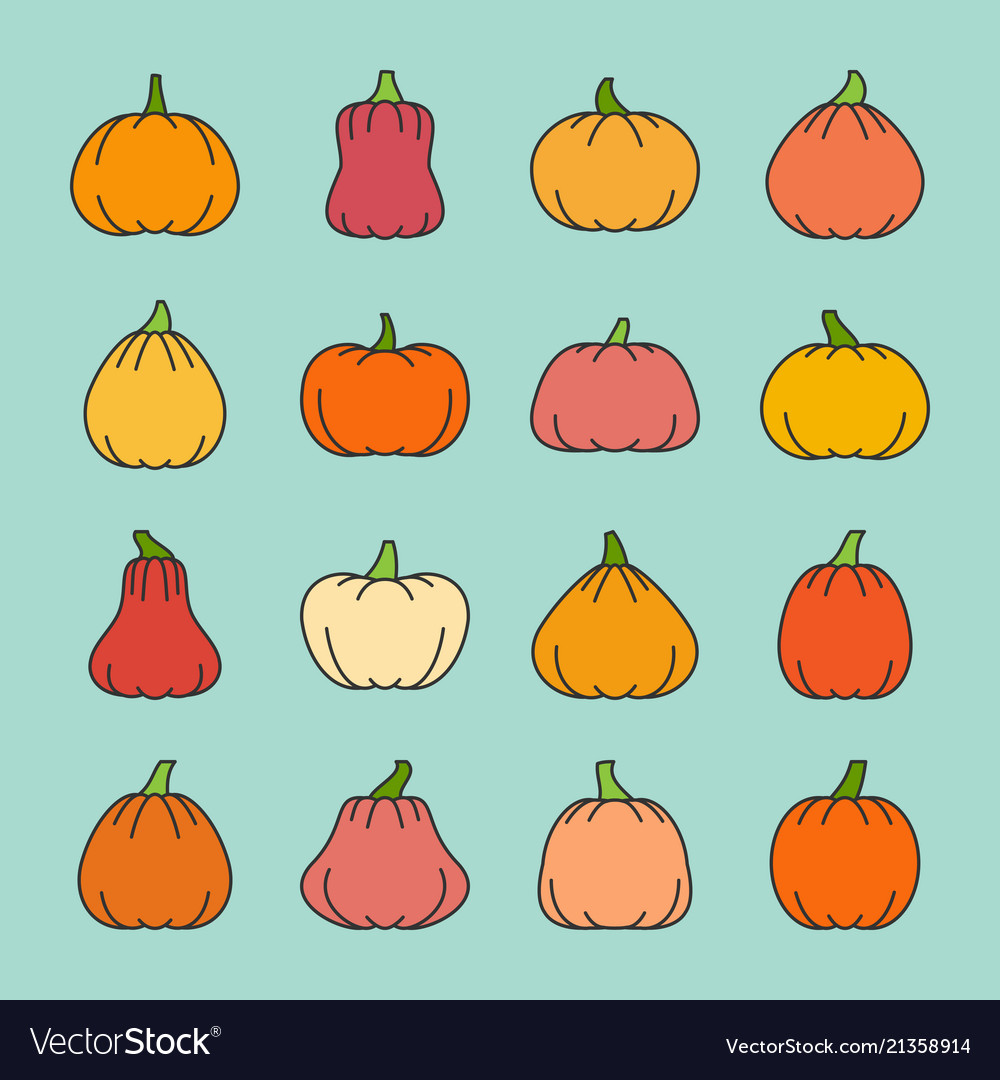 Different shapes pumpkin harvest line icon set vector image Different shapes pumpkin harvest line icon set