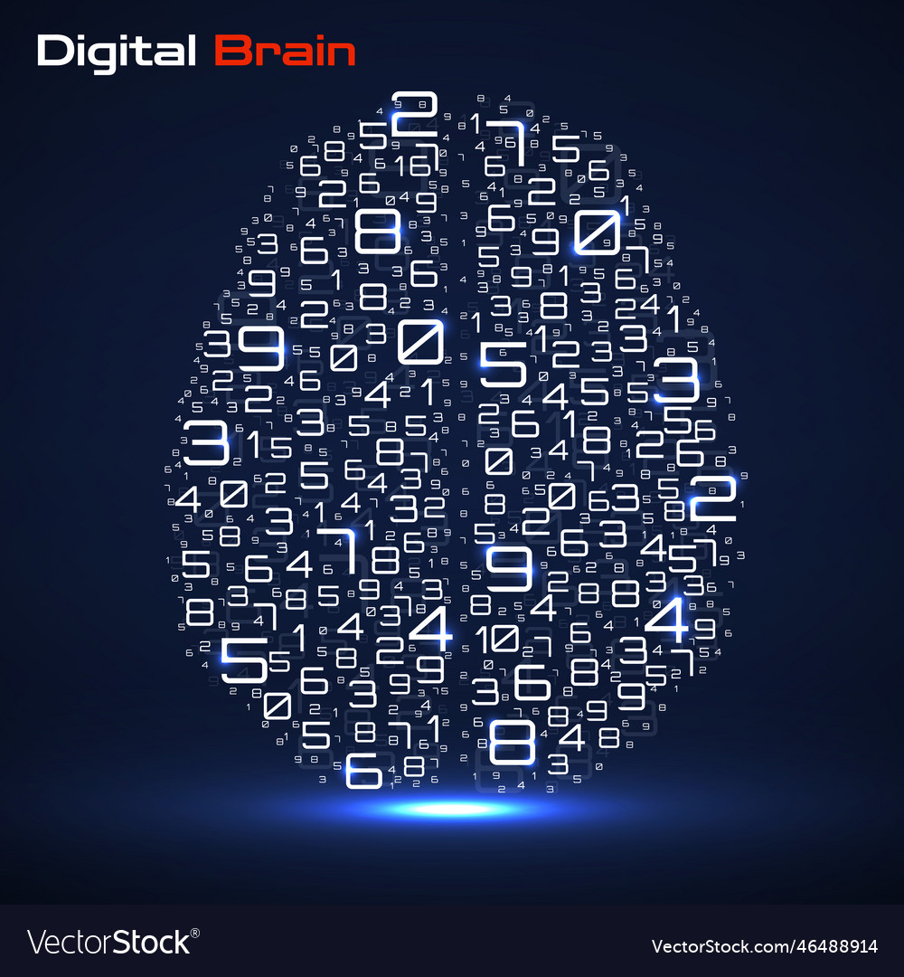 Digital brain with numbers artificial