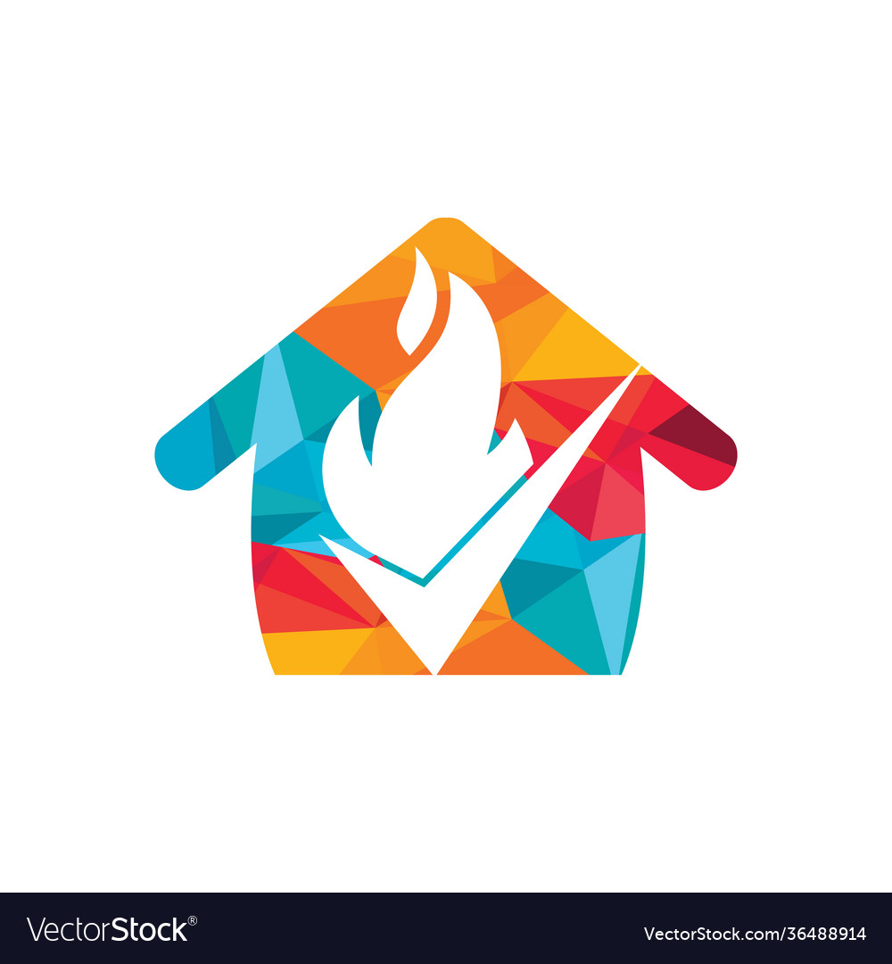 Fire and checkmark with home icon design