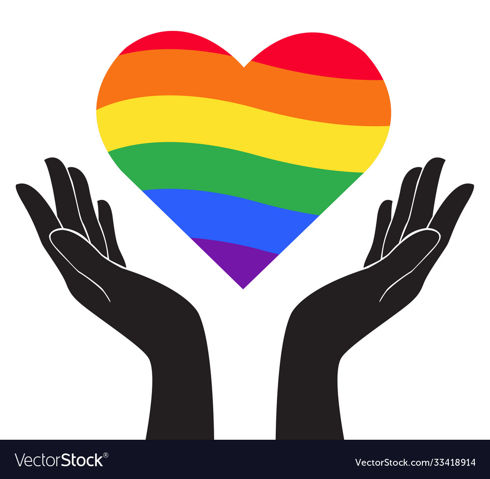 Hand Holding Heart Rainbow Flag Lgbt Symbol Vector Image