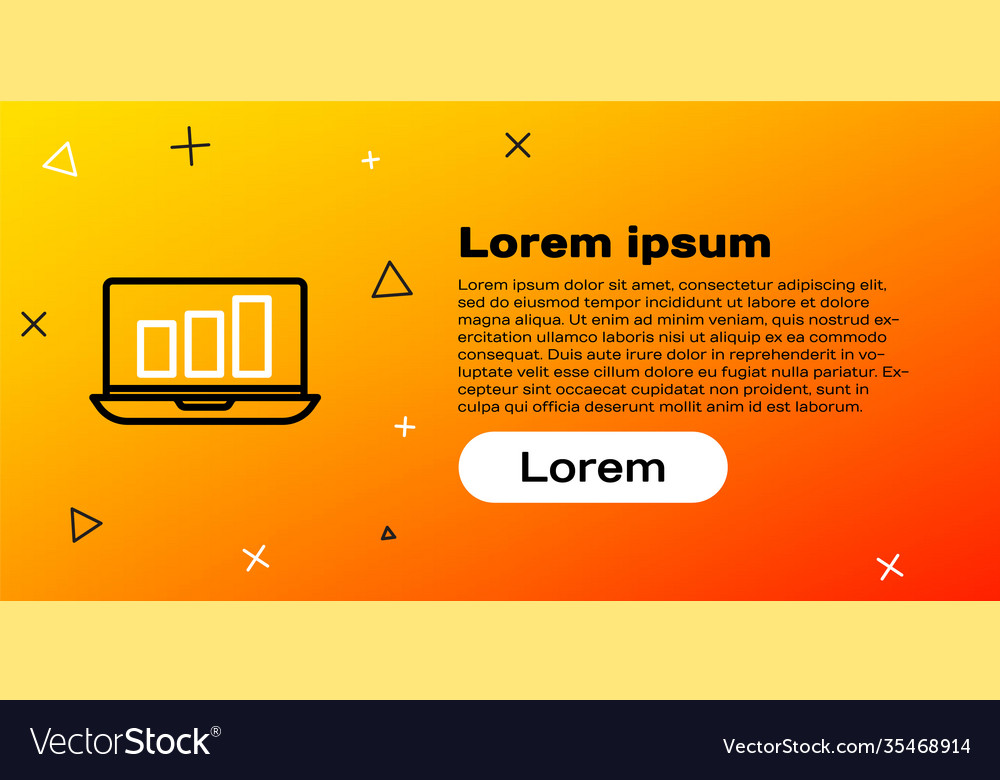 Line laptop with graph chart icon isolated