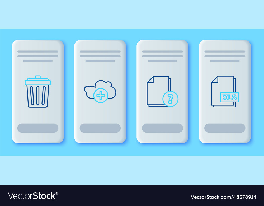 Set line add cloud unknown document trash can vector image Set line add cloud unknown document trash can