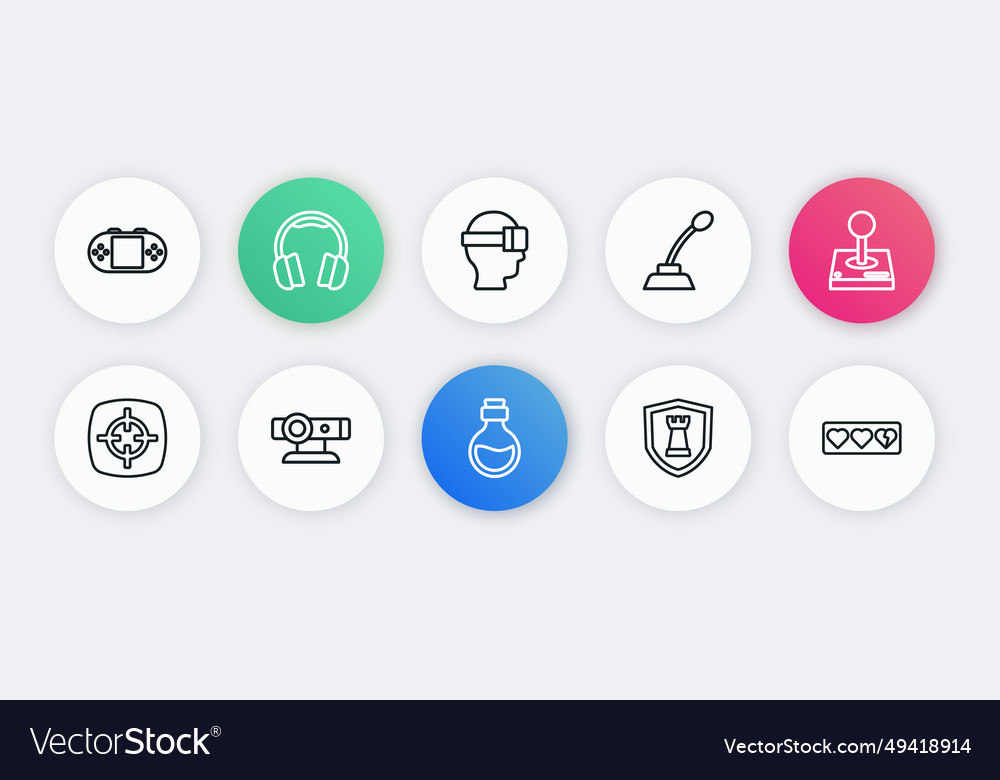 Set Linie Flasche mit magischem Elixir Joystick vector image Set Linie Flasche mit magischem Elixir Joystick