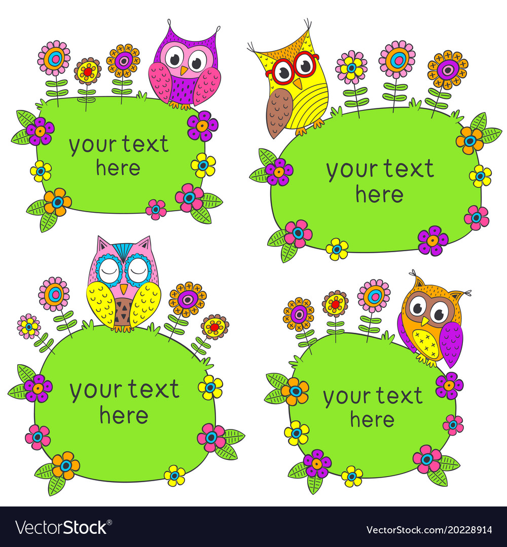 Set of isolated frames with funny owls
