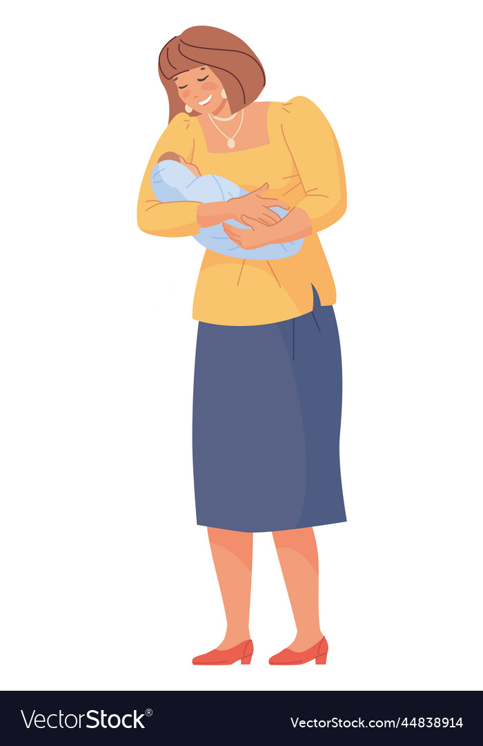 Smiling woman with newborn happy mother hold baby