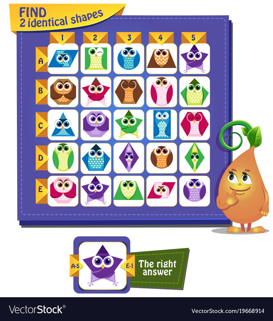 Visual game for children find 2 identical shapes
