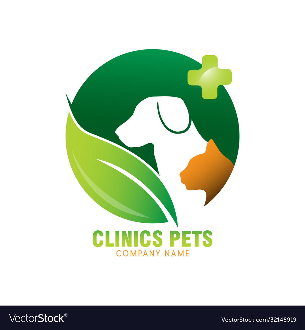 Clinics pets logo with green leaf