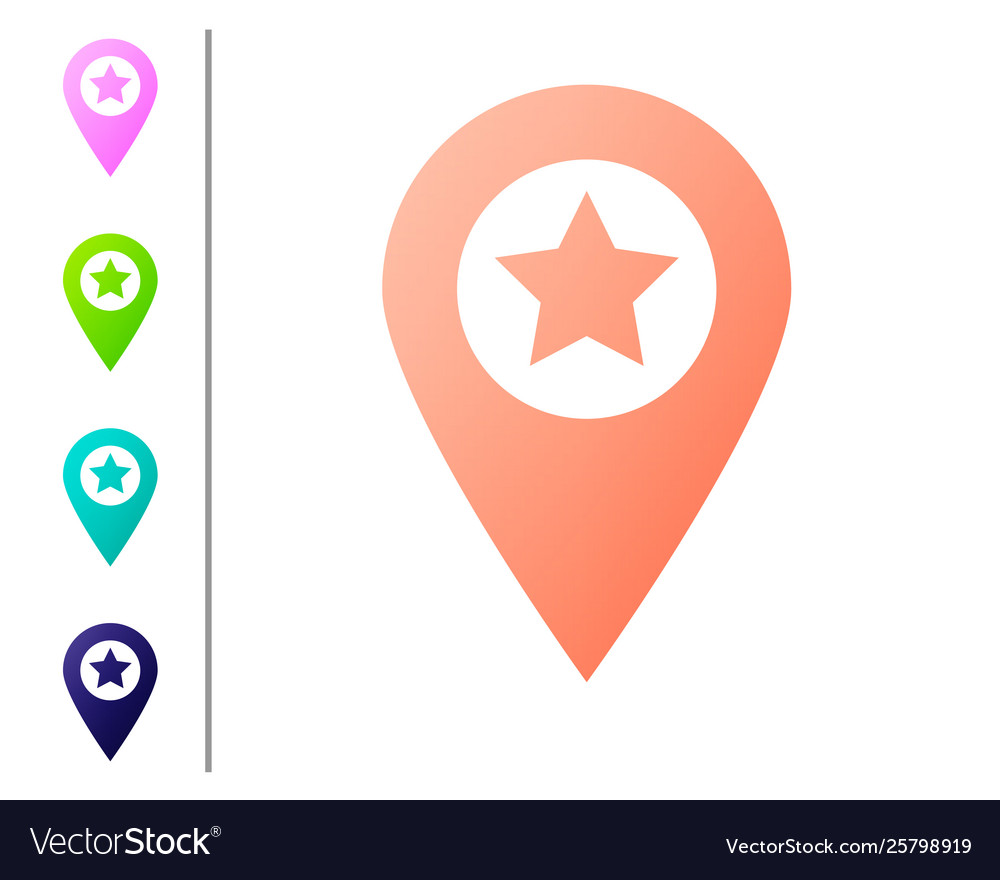 Coral map pointer with star icon isolated on white Vector Image Coral map pointer with star icon isolated on white