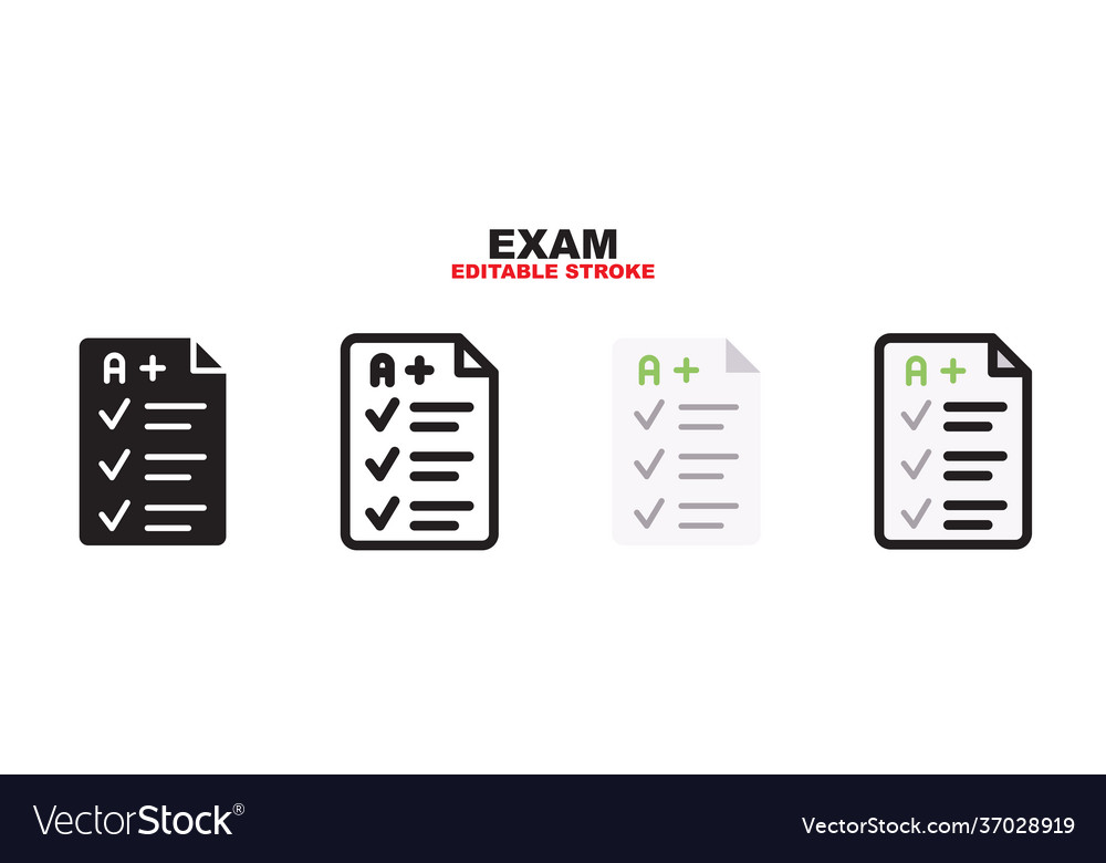 Exam icon set with different styles editable