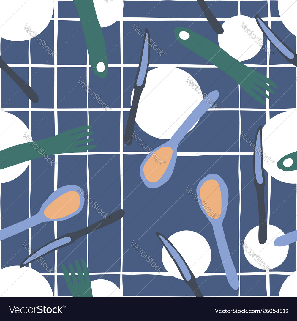 Fork knife spoon seamless pattern simple style vector image Fork knife spoon seamless pattern simple style