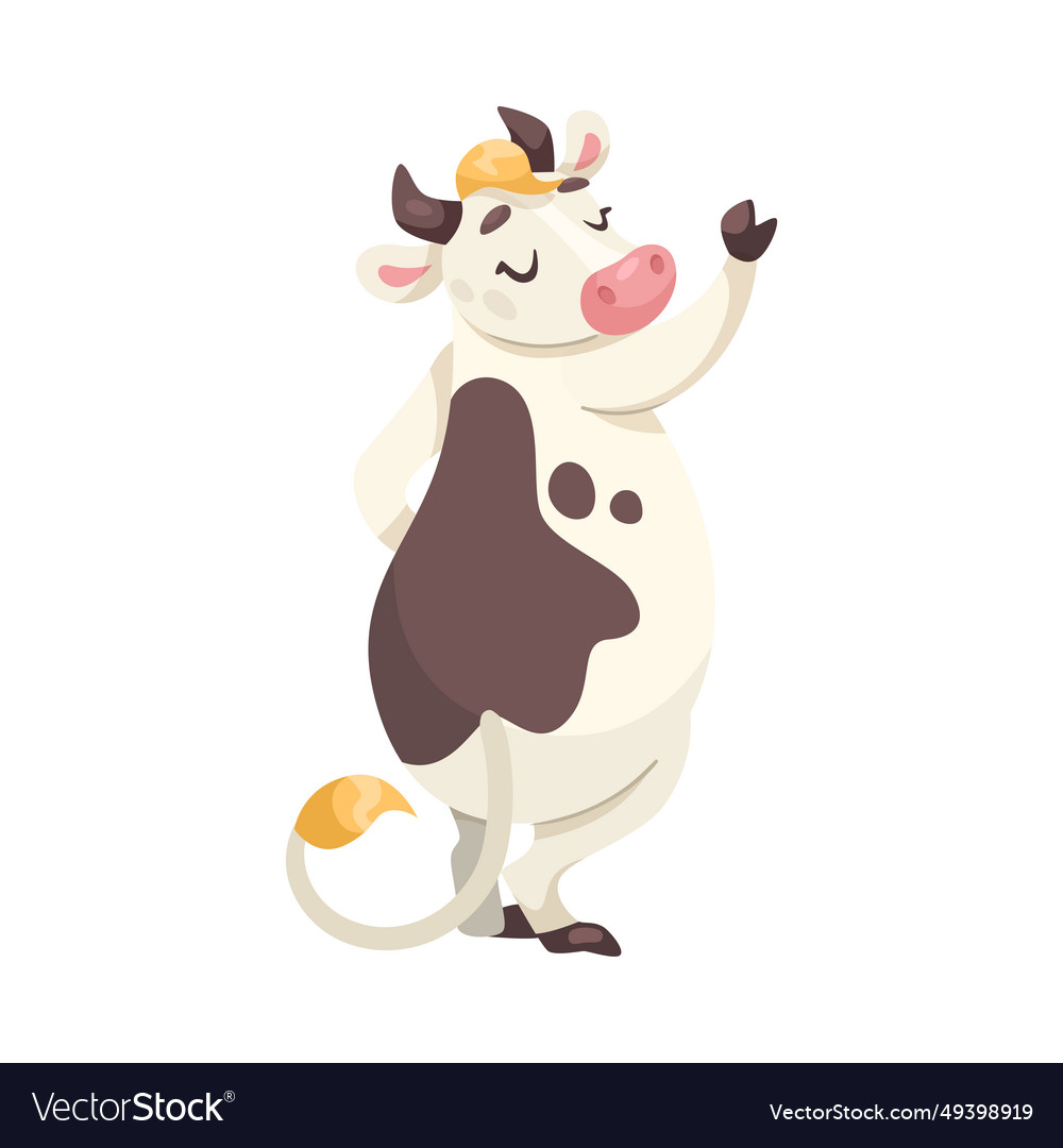 Funny cow character with udder and spotted body Vector Image