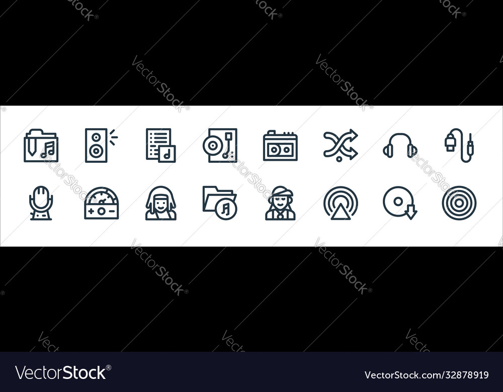 Music line icons linear set quality vector image Music line icons linear set quality