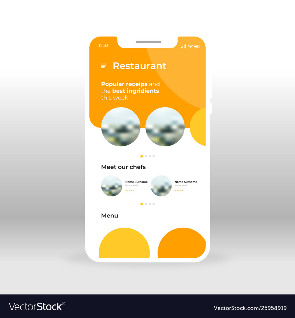 Orange restaurant ui ux gui screen for mobile Vector Image