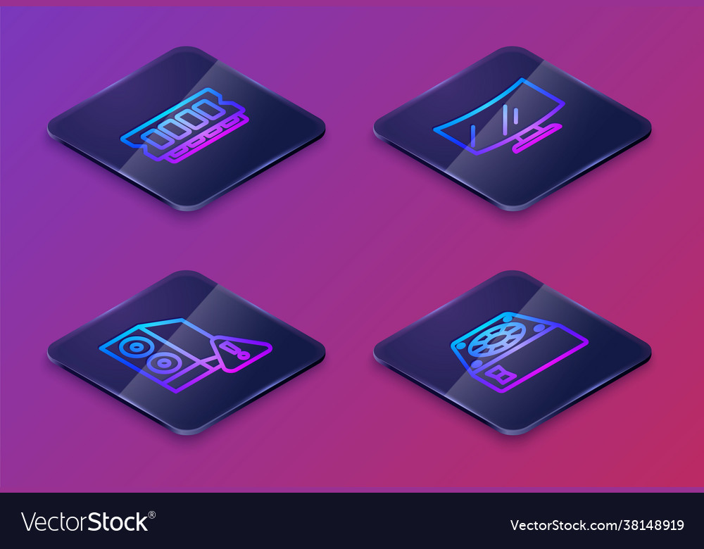 Setzen Sie isometric line-ram zufälligen Zugriff Speichergehäuse vector image Setzen Sie isometric line-ram zufälligen Zugriff Speichergehäuse