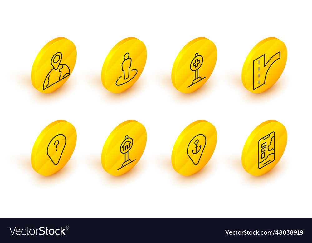 Set line city map navigation location with anchor vector image Set line city map navigation location with anchor