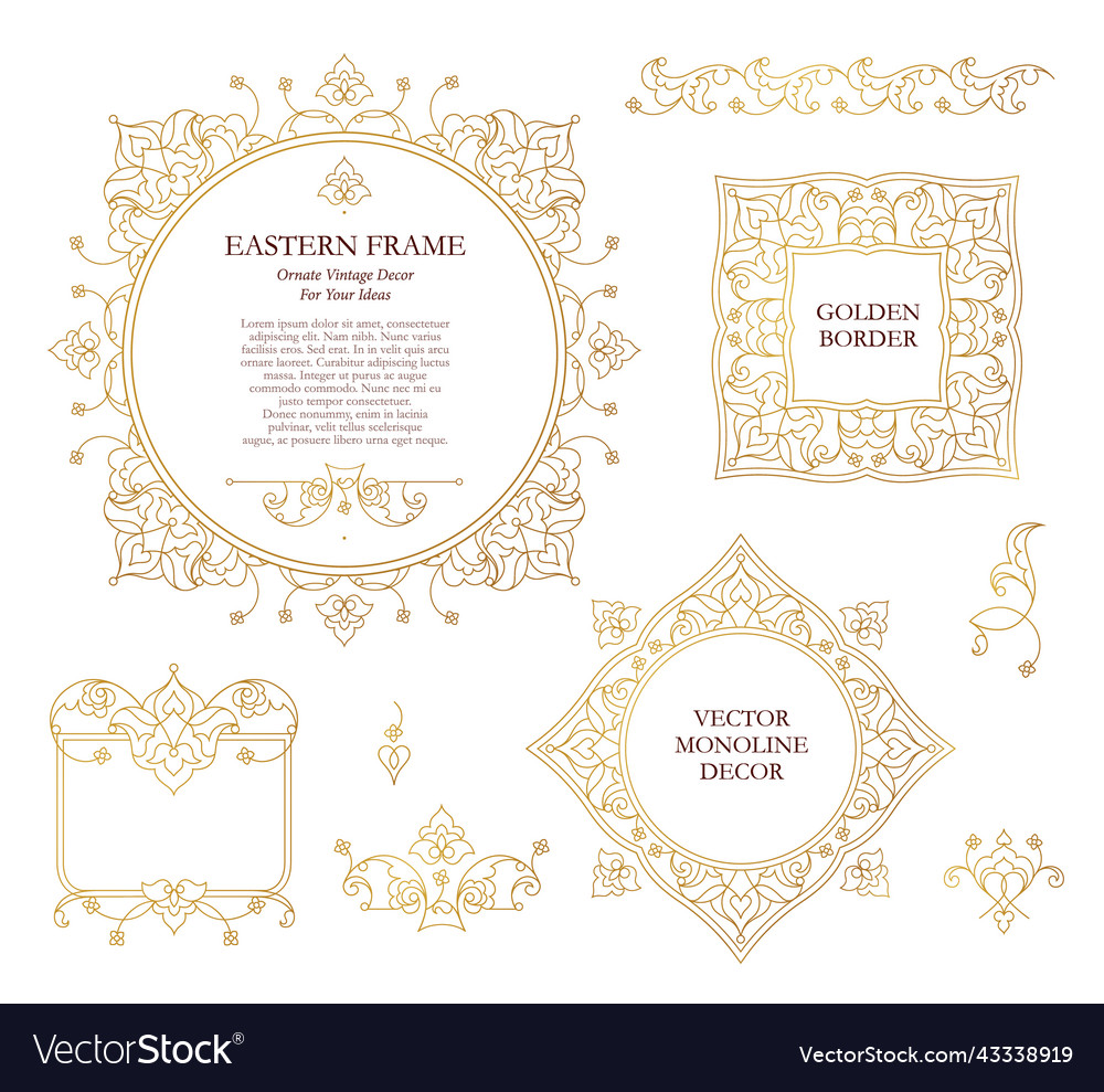Set of frames vignettes in eastern style vector image Set of frames vignettes in eastern style