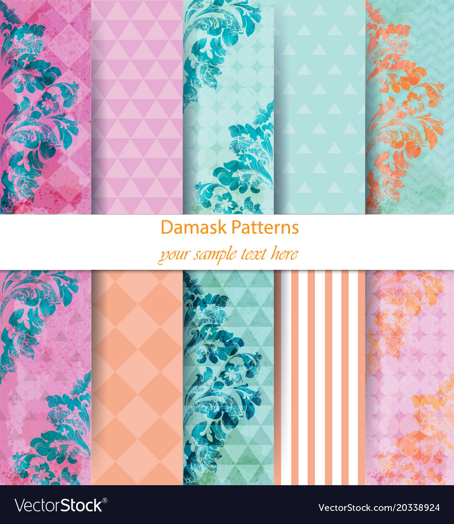 Damask patterns set collection baroque