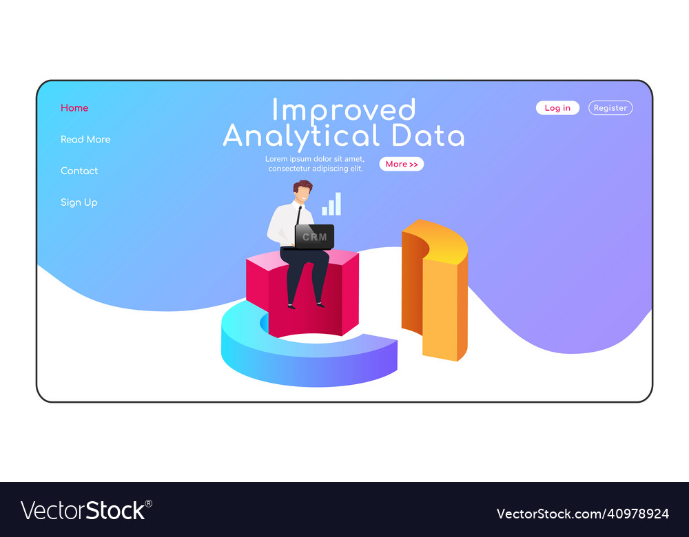 Improved analytical data landing page flat color vector image Improved analytical data landing page flat color