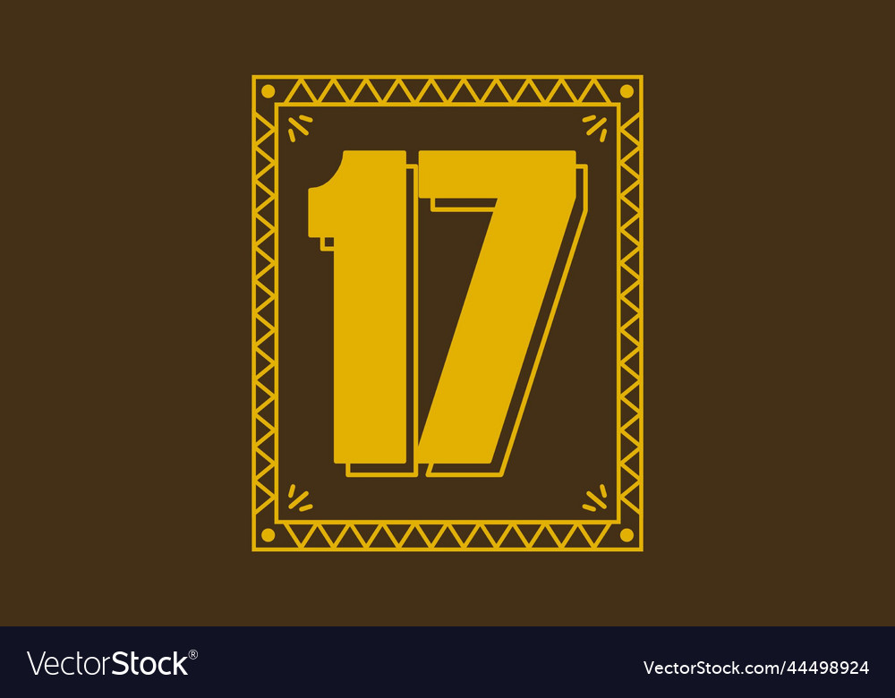 Number 17 in retro rectangle frame vector image Number 17 in retro rectangle frame