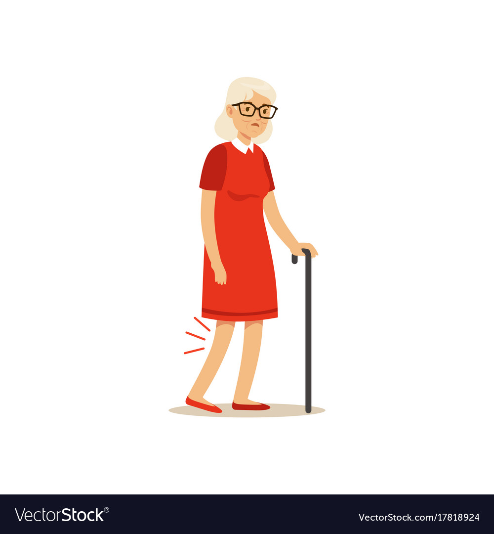 Old female character bad knee pain colourful Vector Image