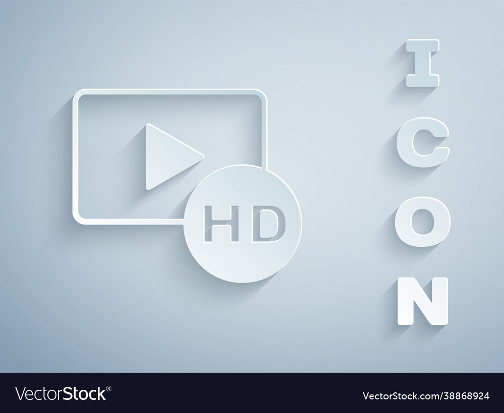 Paper cut hd movie tape frame icon isolated