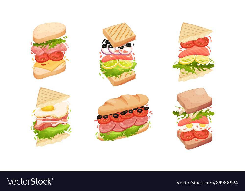 Sandwiches with multiple layers isolated on white vector image Sandwiches with multiple layers isolated on white