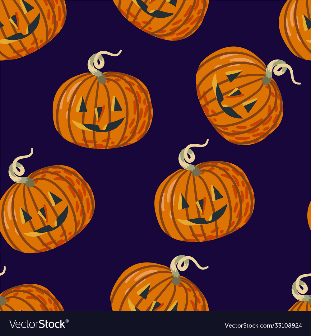 Seamless pattern with halloween pumpkins on purple