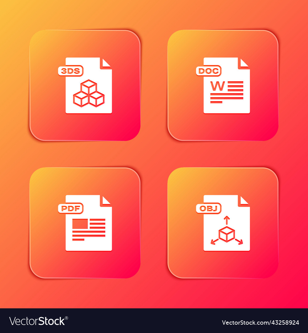 Set 3ds file document doc pdf and obj icon vector image Set 3ds file document doc pdf and obj icon
