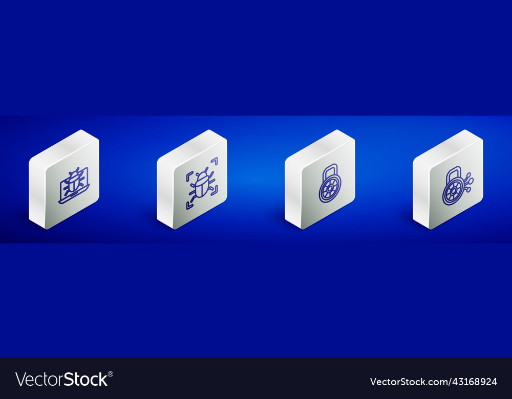 Set isometric line system bug on monitor safe vector image Set isometric line system bug on monitor safe