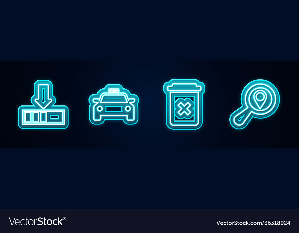 Set line loading taxi car trash can and search Vector Image Set line loading taxi car trash can and search