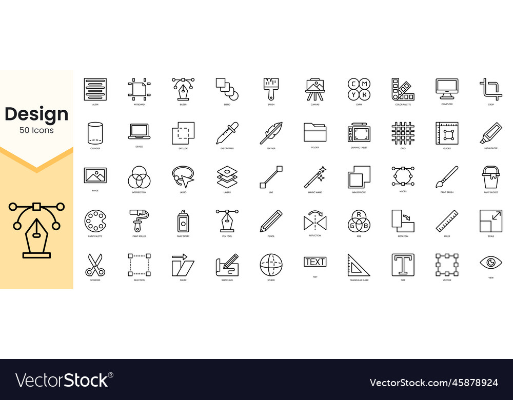 Simple outline set of design icons linear style Vector Image Simple outline set of design icons linear style