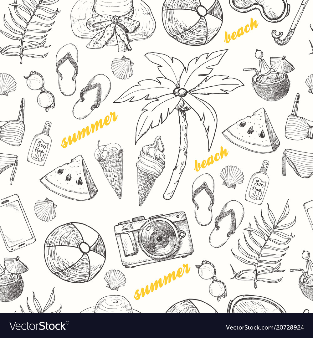 Summer seamless pattern with beach elements