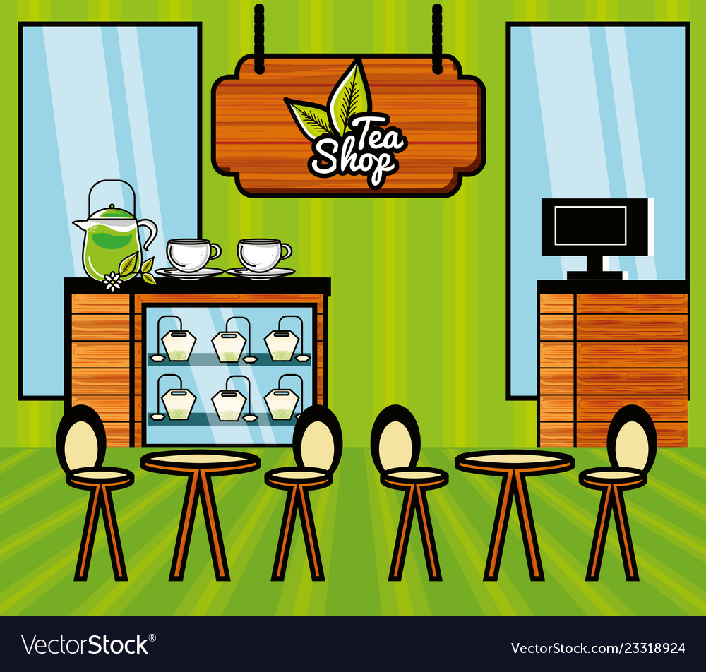 Tea shop scene restaurant Royalty Free Vector Image Tea shop scene restaurant Royalty Free Vector Image