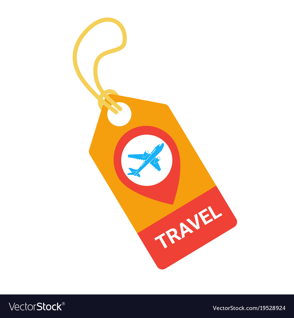 Travel tag with plane template isolated on white