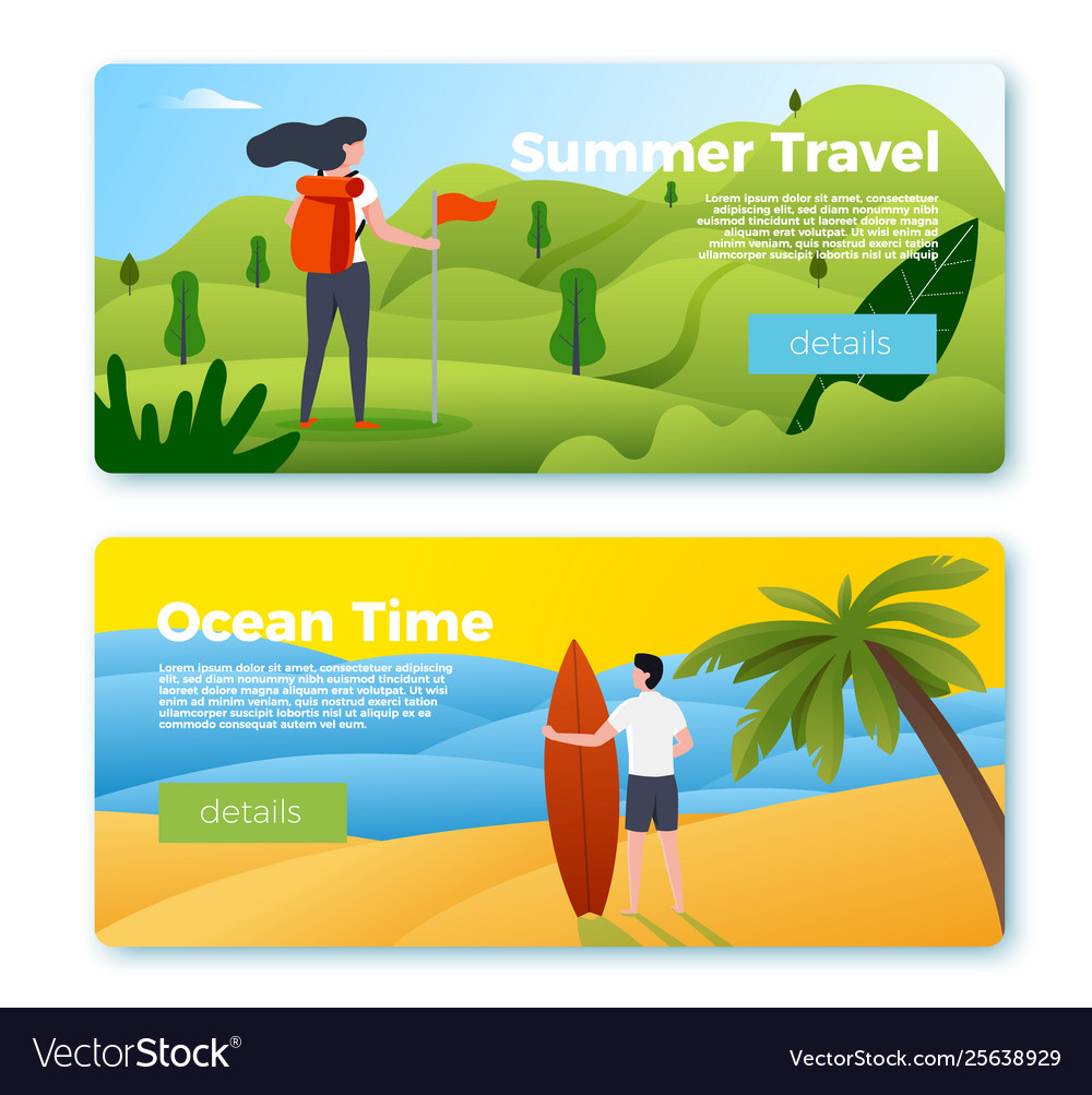 Banners - girl hiking man with surfboard