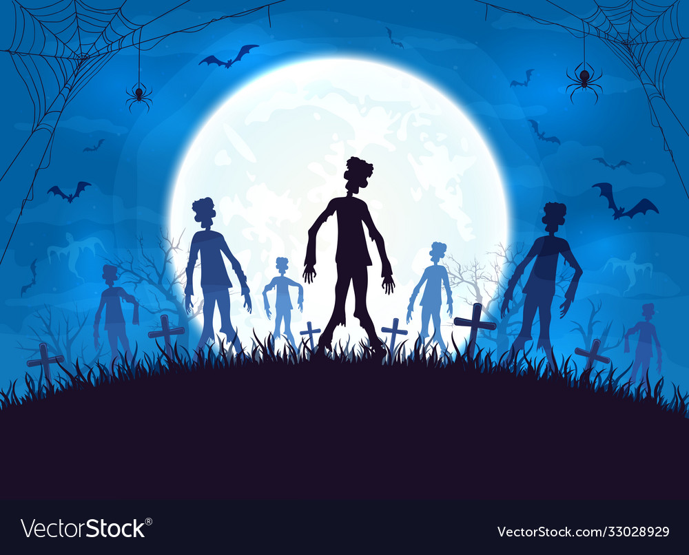 Blue halloween background with zombies