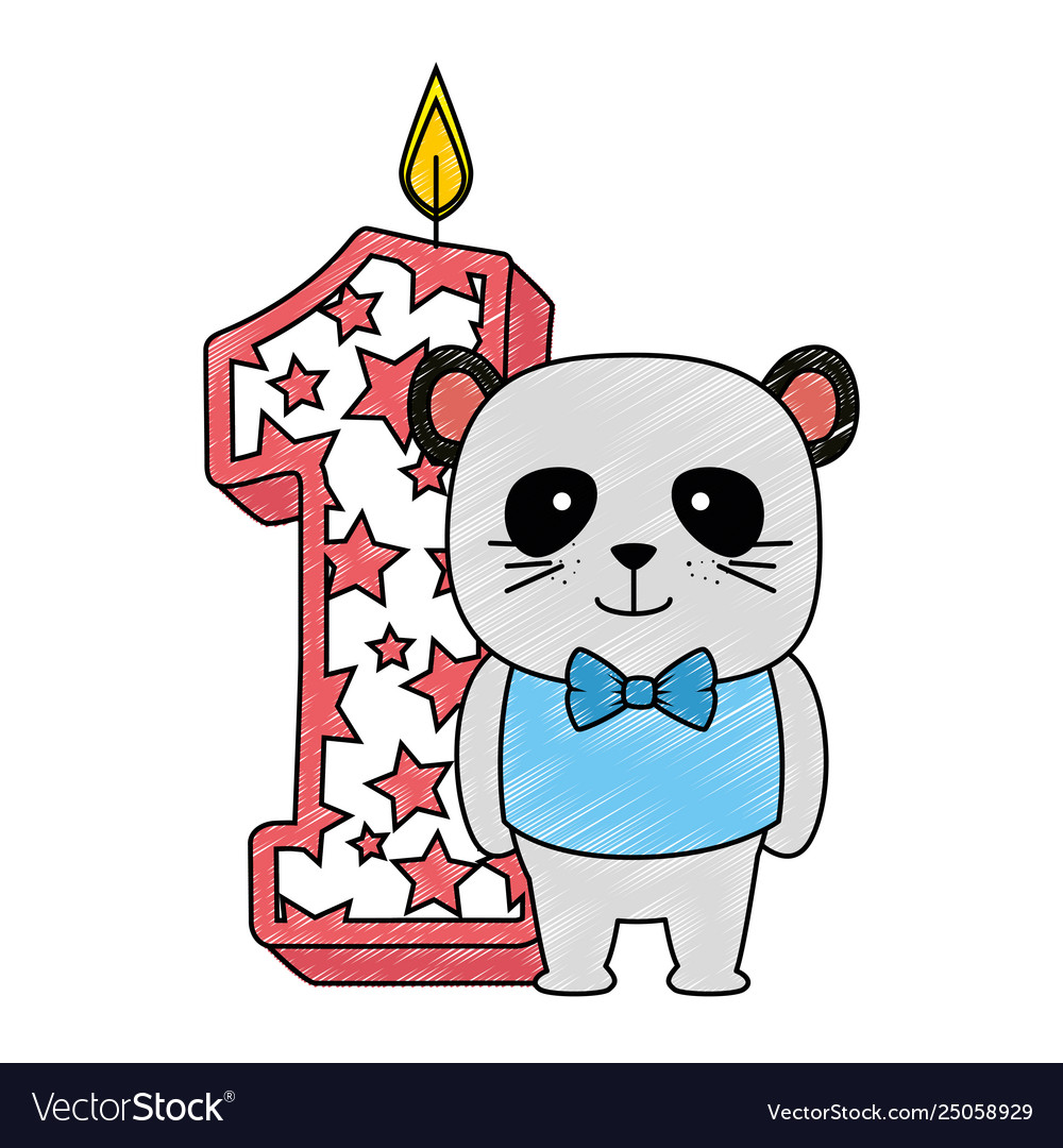 Cute number one candle with panda bear