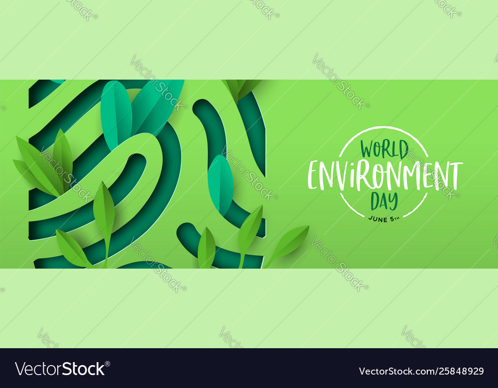 Environment Day Banner Green Cutout Fingerprint Vector Image