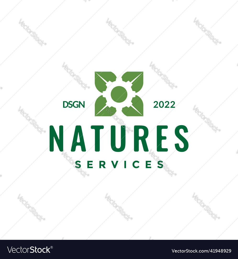 Gear with leaf services logo design graphic