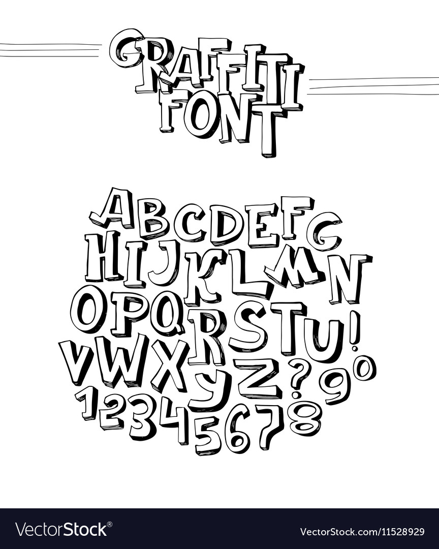 Graffiti font abc letters from a to z and numbers Vector Image